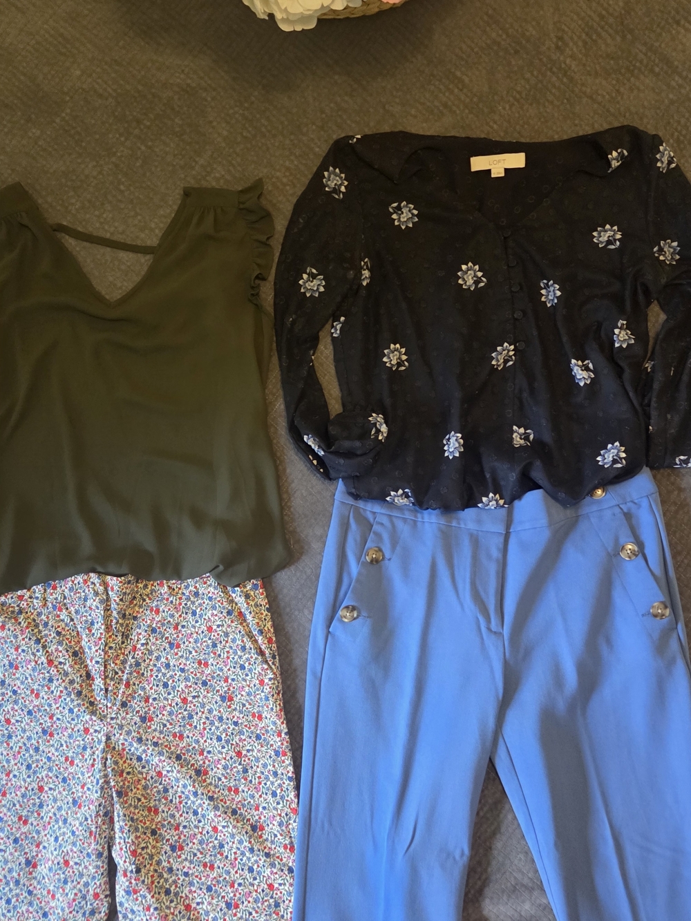 LOFT Blue High-Waist Button-Front Dress Pants